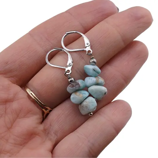 Cercei cu agatatoare Larimar freeform 8-10mm, imagine 4