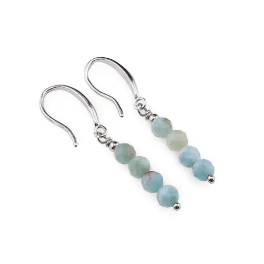 Cercei cu agatatoare Larimar patru sfere fatetate si baza lata de Argint 925, 4mm