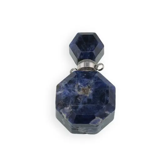 Pandantiv cristal natural Sodalit sticluta cu agatatoare argintie, model octogon - 3,5cm