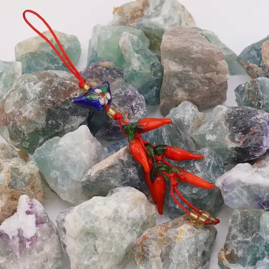 Amuleta canaf Feng Shui Pepita albastra si ardei rosii, imagine 2