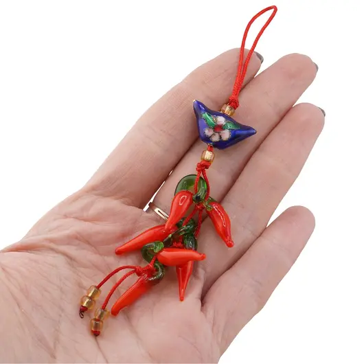 Amuleta canaf Feng Shui Pepita albastra si ardei rosii, imagine 3