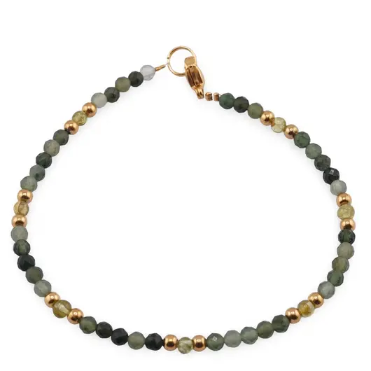 Bratara Jad sfere fatetate si Peridot sfere cu bumbi aurii, 3mm