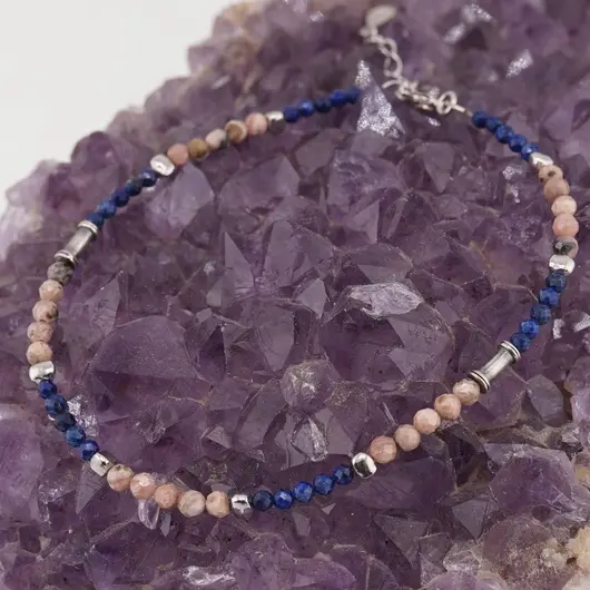Bratara Lapis Lazuli 2mm si Rodocrozit 3mm sfere fatetate cu elemente din Argint 925, imagine 2