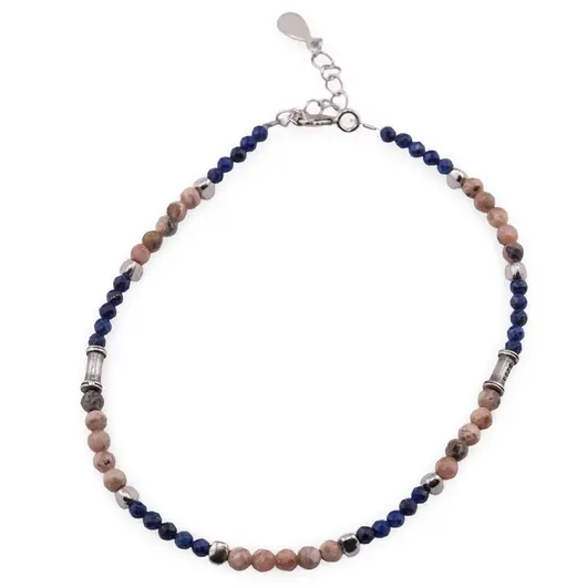 Bratara Lapis Lazuli 2mm si Rodocrozit 3mm sfere fatetate cu elemente din Argint 925