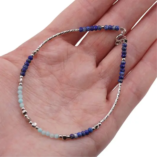 Bratara Lapis Lazuli discuri fatetate 3mm cu Amazonit sfere fatetate 2mm si Argint 925, imagine 3