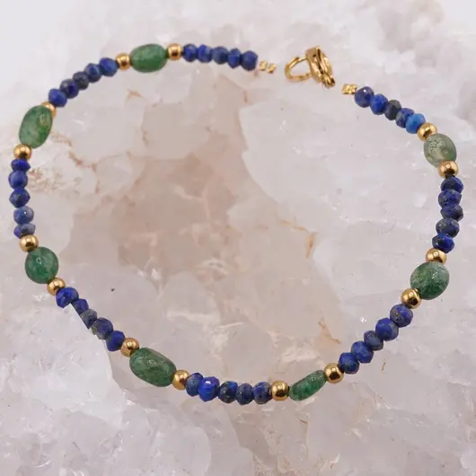 Bratara Lapis Lazuli discuri fatetate 3mm si Aventurin neregulat 5-7mm, imagine 2