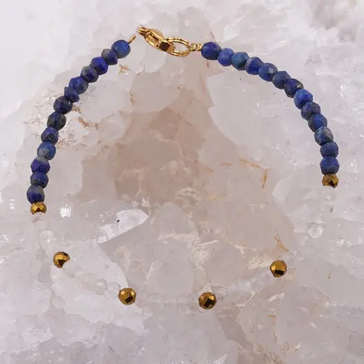 Bratara Lapis Lazuli si Cuart discuri fatetate 3-4mm cu Hematit auriu sfere fatetate 3mm, imagine 2