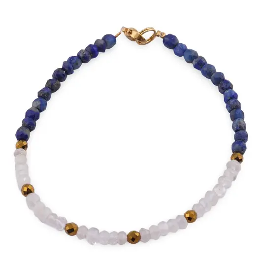 Bratara Lapis Lazuli si Cuart discuri fatetate 3-4mm cu Hematit auriu sfere fatetate 3mm
