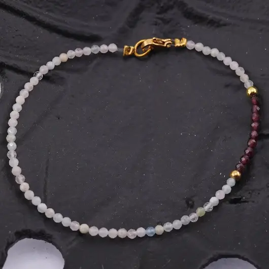 Bratara Mix Berile si Granat Rhodolit cu bumbi aurii, 2mm, imagine 2