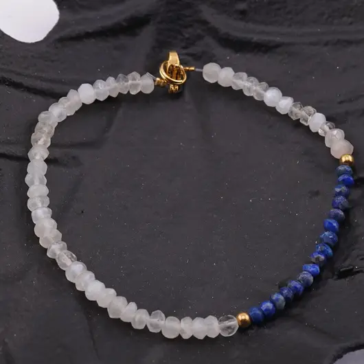 Bratara Piatra lunii si Lapis Lazuli discuri fatetate, 3-4mm, imagine 2