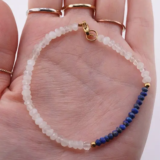 Bratara Piatra lunii si Lapis Lazuli discuri fatetate, 3-4mm, imagine 3