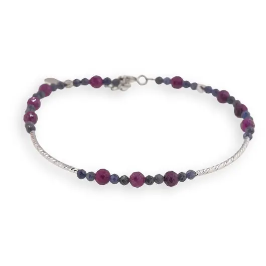 Bratara Safir sfere fatetate 3mm si Rubin sfere fatetate 4mm cu bara arcuita din Argint 925, imagine 2
