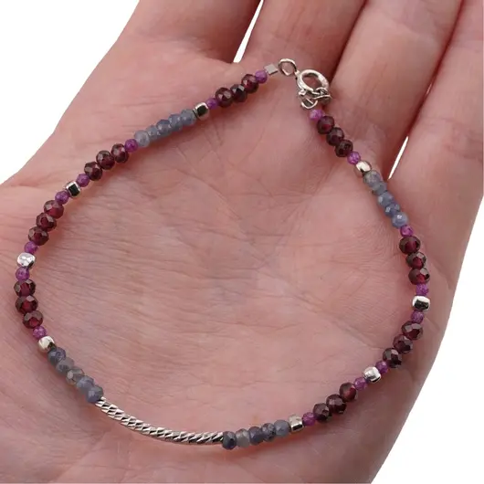 Bratara Safir si Granat discuri fatetate 3mm si Rubin sfere fatetate 2mm cu Argint 925, imagine 3