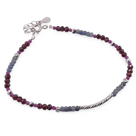 Bratara Safir si Granat discuri fatetate 3mm si Rubin sfere fatetate 2mm cu Argint 925