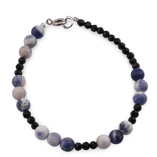 Bratara Turmalina neagra sfere fatetate si Sodalit sfere, 3-6mm