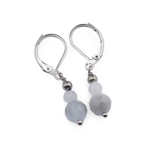Cercei cu agatatoare Acvamarin sfere fatetate 4-6mm