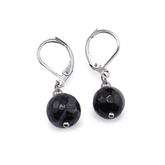 Cercei cu agatatoare Agat negru sfere fatetate 10mm