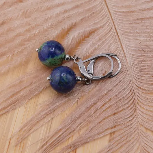 Cercei cu agatatoare Azurit sfera 10mm, imagine 3