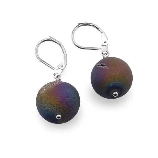 Cercei cu agatatoare Cuart titan aura sfere 14mm