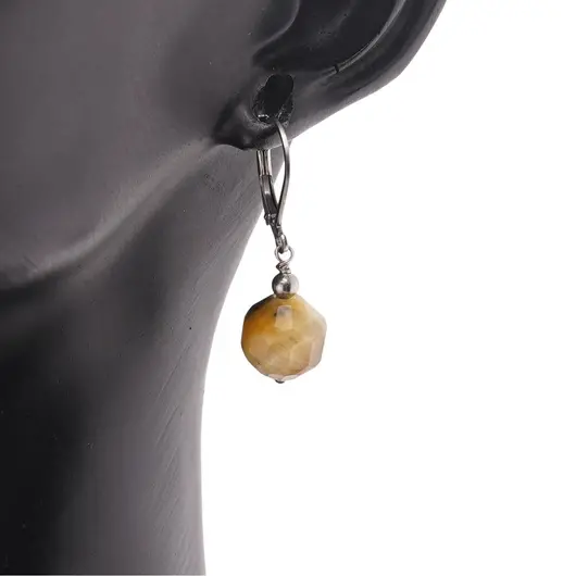 Cercei cu agatatoare Ochi de tigru galben fatetat 10mm, imagine 2