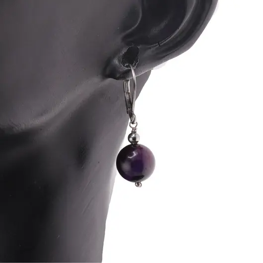 Cercei cu agatatoare Ochi de tigru mov sfere 10mm, imagine 2