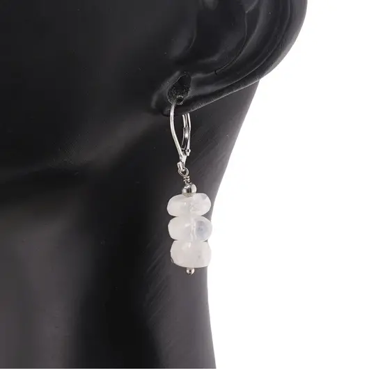 Cercei cu agatatoare Piatra lunii alba discuri fatetate 10mm, imagine 2