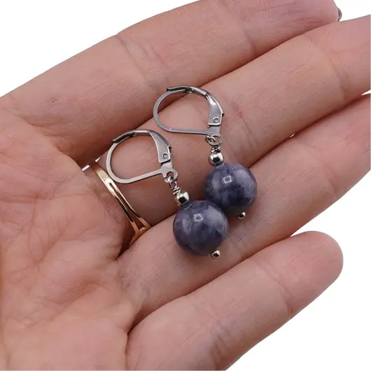 Cercei cu agatatoare Safir sfere 10mm, imagine 4