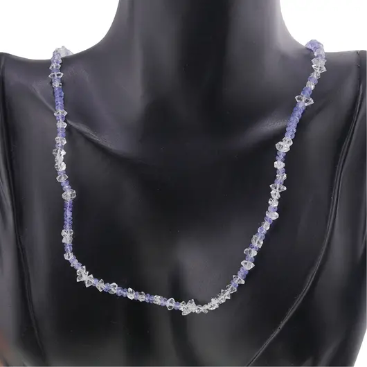Colier Diamant Herkimer cu varf 4-6mm, Tanzanit discuri fatetate 3mm si argint 925, imagine 2