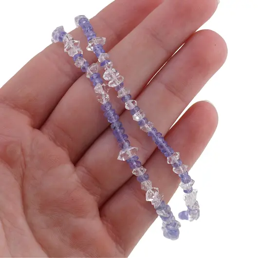 Colier Diamant Herkimer cu varf 4-6mm, Tanzanit discuri fatetate 3mm si argint 925, imagine 4