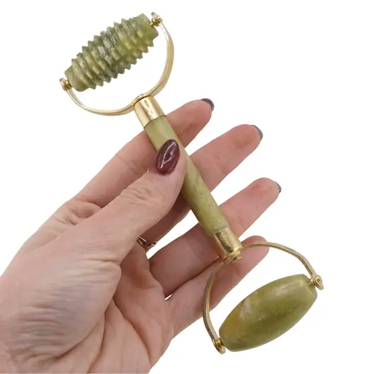 Rola dubla din Jad pentru masaj, neted plus zimtat, 15cm, imagine 3