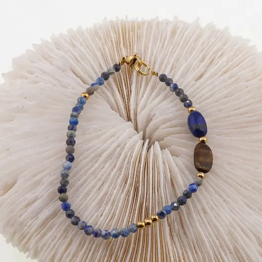 Bratara Lapis lazuli sfere fatetate 3mm, Lapis lazuli si Ochi de tigru neregulate, imagine 2