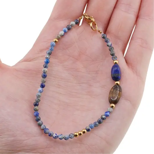 Bratara Lapis lazuli sfere fatetate 3mm, Lapis lazuli si Ochi de tigru neregulate, imagine 3