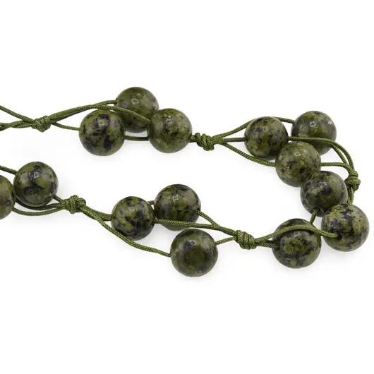 Colier confectionat manual pe snur cu Jasp Sesame verde deschis sfere, 10mm, imagine 2