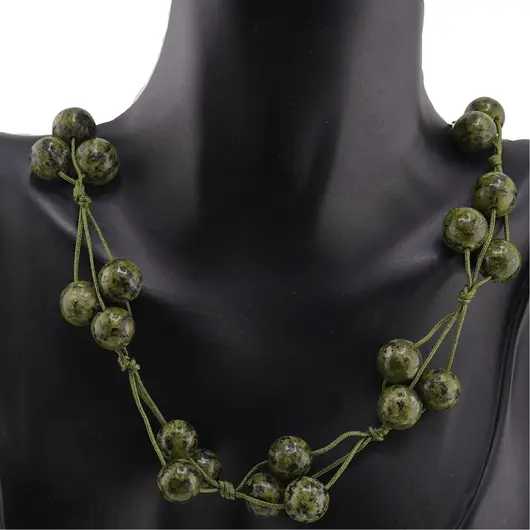 Colier confectionat manual pe snur cu Jasp Sesame verde deschis sfere, 10mm, imagine 3