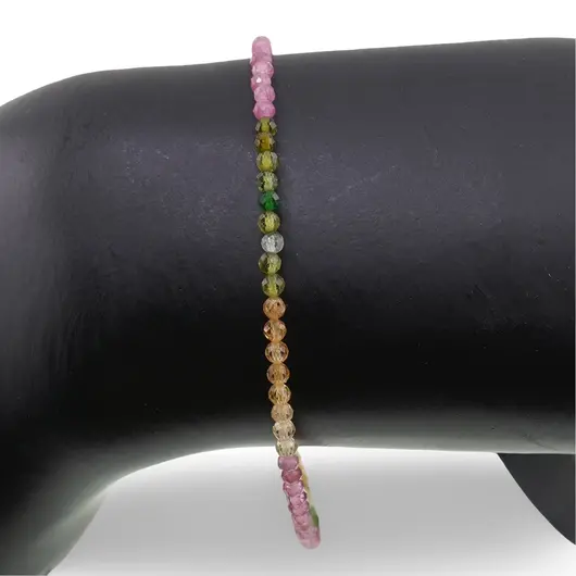 Bratara Turmalina multicolora degrade sfere fatetate, 2mm, imagine 3