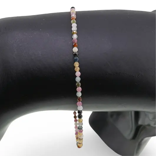 Bratara Turmalina multicolora mix sfere fatetate, 2mm, imagine 3