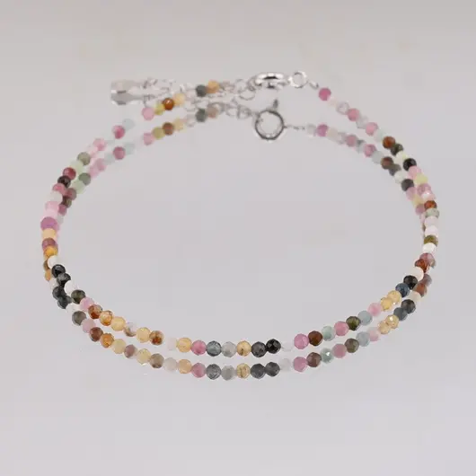 Bratara Turmalina multicolora mix sfere fatetate, 2mm, imagine 4