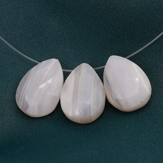 Briolete fatetate Agat natural cu benzi - Long Teardrop, 3 buc, imagine 2