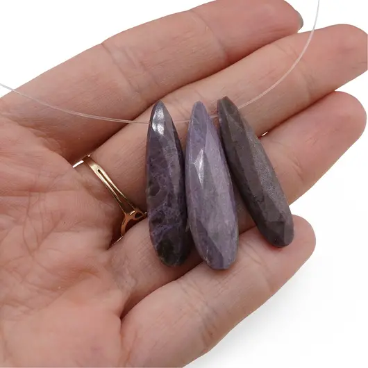 Briolete fatetate Anhydrite madagascar - Long Teardrop, 3 buc, imagine 3