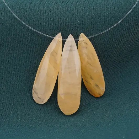 Briolete fatetate Aventurin galben - Long Teardrop, 3 buc, imagine 2