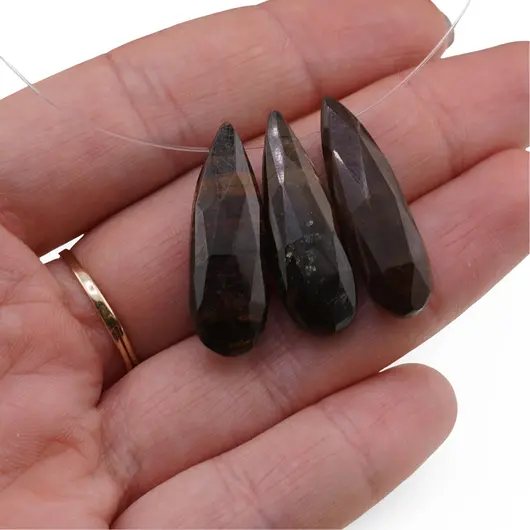 Briolete fatetate Jasp maro - Long Teardrop, 3 buc, imagine 3