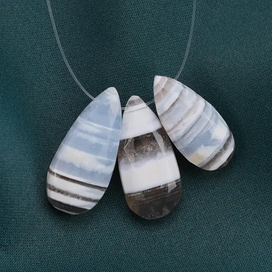 Briolete fatetate Opal albastru cu benzi - Long Teardrop, 3 buc, imagine 2