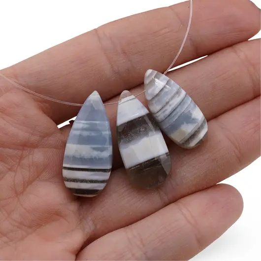 Briolete fatetate Opal albastru cu benzi - Long Teardrop, 3 buc, imagine 3