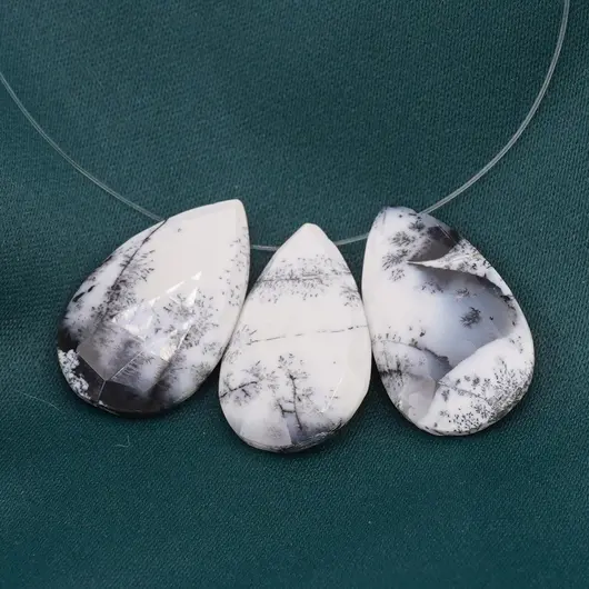 Briolete fatetate Opal dendritic - Long Teardrop, 3 buc, imagine 2