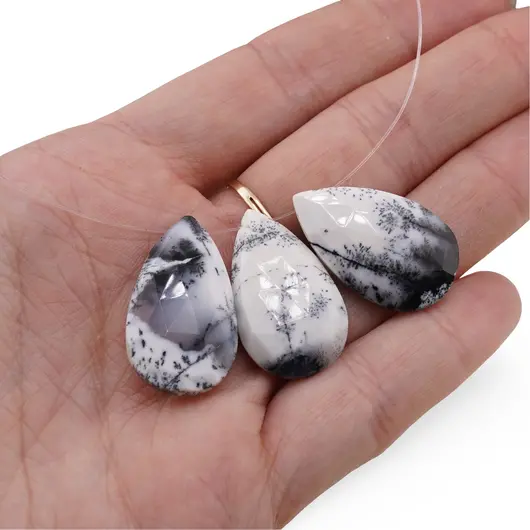 Briolete fatetate Opal dendritic - Long Teardrop, 3 buc, imagine 3