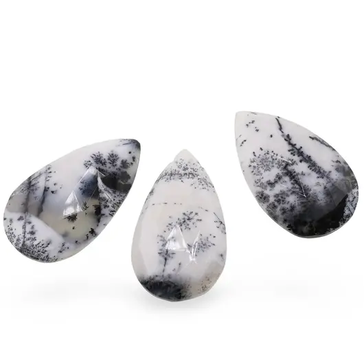 Briolete fatetate Opal dendritic - Long Teardrop, 3 buc