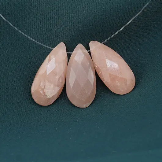 Briolete fatetate Piatra Lunii piersica - Long Teardrop, 3 buc, imagine 2