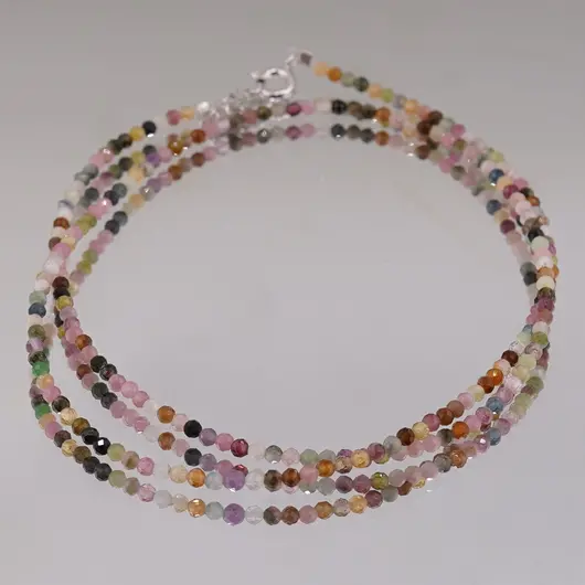 Colier Turmalina multicolora mix sfere fatetate, 2mm, imagine 3