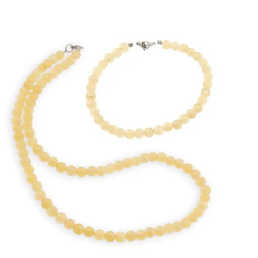 Set colier si bratara Calcit galben sfere, 6mm