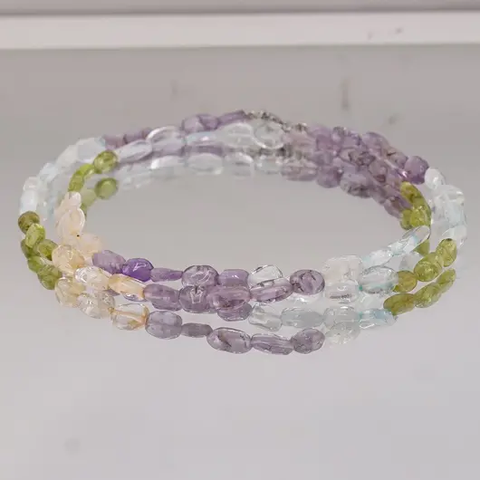 Colier Acvamarin, Ametist, Peridot si Citrin neuniform, 6-10mm, imagine 2